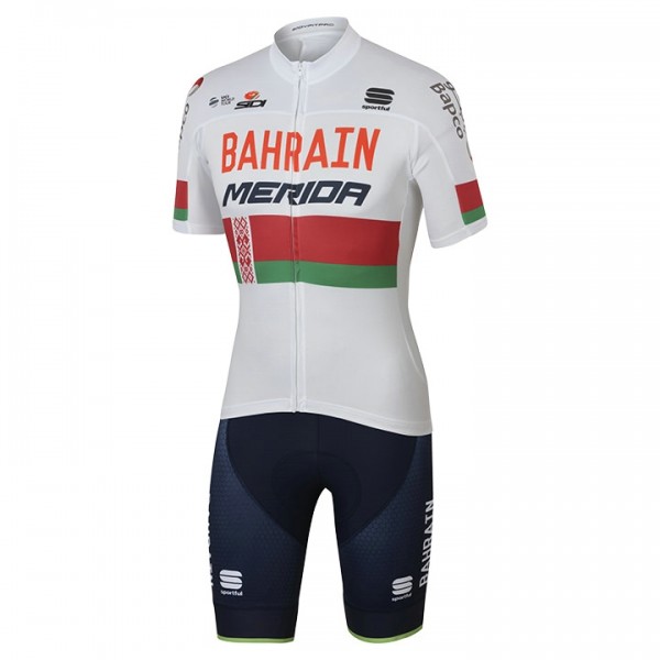 BAHRAIN-MERIDA Weiß Russian Fahrradbekleidung Satz Radtrikot Kurzarm+Kurz Radhose 2017 Radtrikot Kaufen