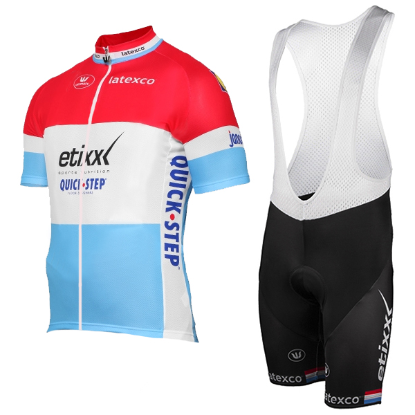 ETIXX-QUICK STEP 2017 Luxembourgian Champion Rot Weiß Blau Fahrradbekleidung Satz Radtrikot Kurzarm+Kurz Träger Radtrikot Kaufen