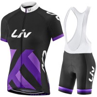 2017 Liv Damen Schwarz-lila Fahrradbekleidung Satz Radtrikot Kurzarm+Kurz Trägerhose Radtrikot Kaufen