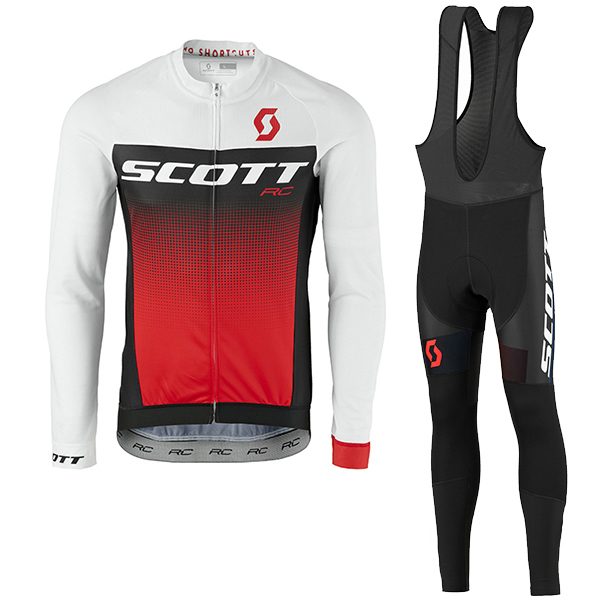 2017 Scott Rc Weiß Schwarz Rot Fahrradbekleidung Satz Radtrikot Langarm+Lang Trägerhose Radtrikot Kaufen