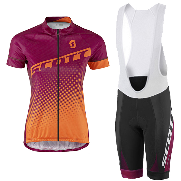 2017 Scott Damen orange violett Fahrradbekleidung Satz Radtrikot Kurzarm+Kurz Trägerhose Radtrikot Kaufen