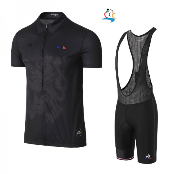 2017 Tour de France Schwarz Fahrradbekleidung Satz Radtrikot Kurzarm+Kurz Trägerhose Schwarz Radtrikot Kaufen